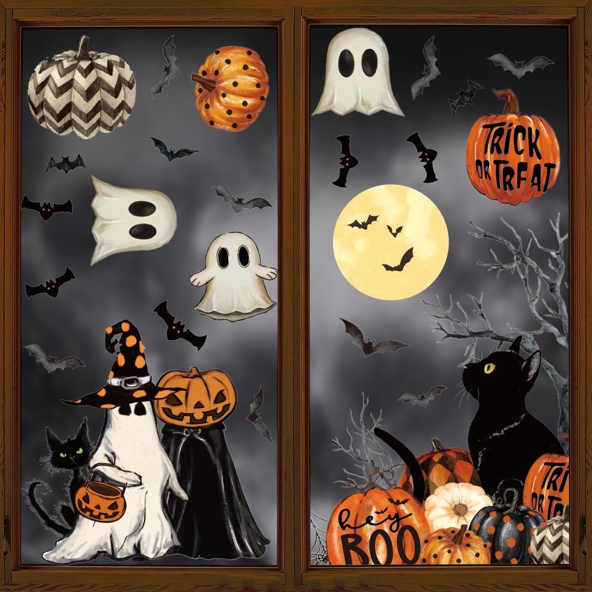 40 PCS Halloween Window Cling Sticker, Jack-O-Lantern Pumpkin Truck Gnome Ghost Bats Cat Home Party Supplies Shop Window Glass Display Decoration