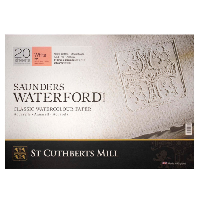 Saunders Waterford Watercolor Block, Hot Pressed, White, 140lb/300gsm, 20 Sheet, 20x14 inch, 1 Count