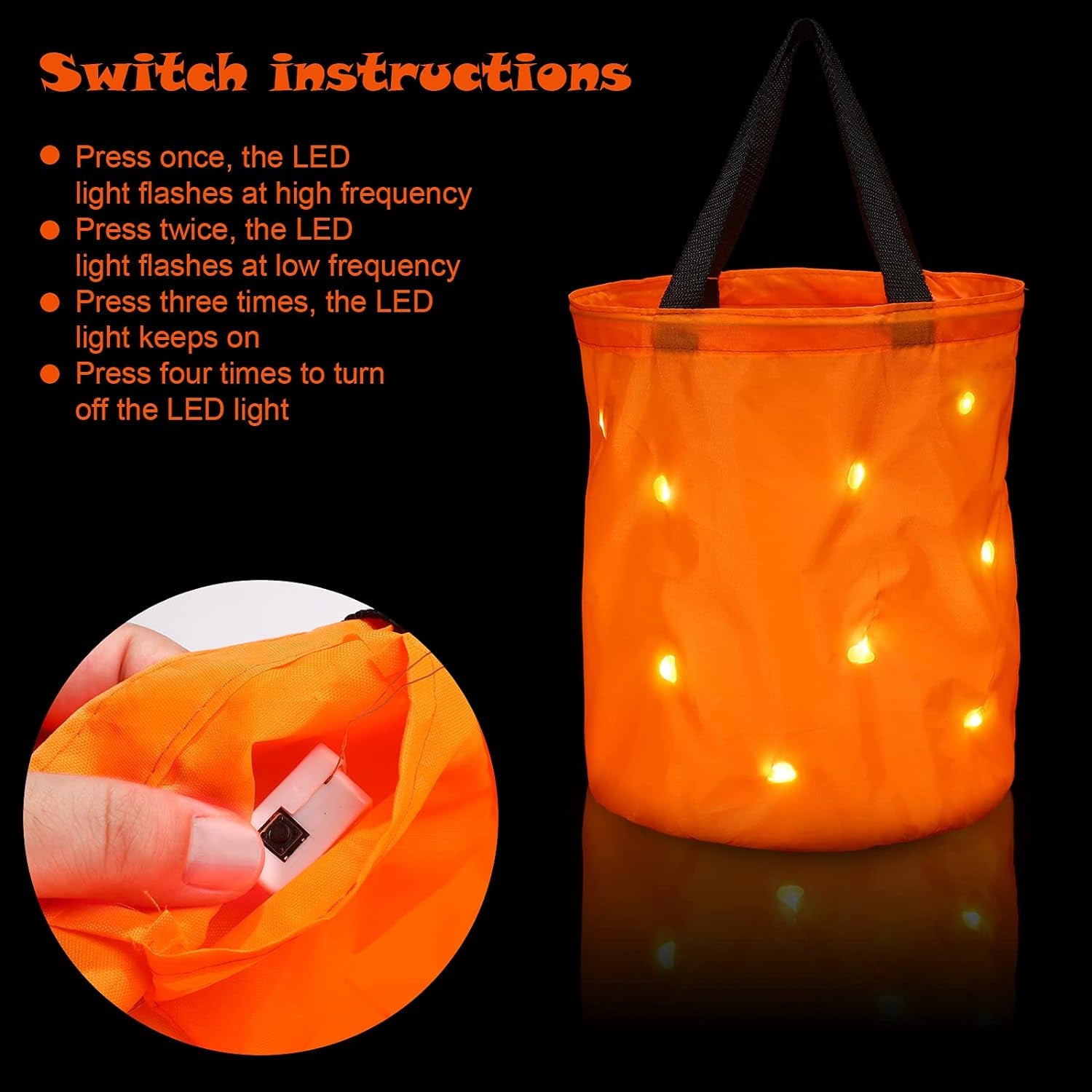 LED Light Halloween Candy Bags Light up Halloween Bucket Trick or Treat Bags Light up Candy Bags Multipurpose Reusable Goody Bucket for Halloween Supplies Favors(Orange)