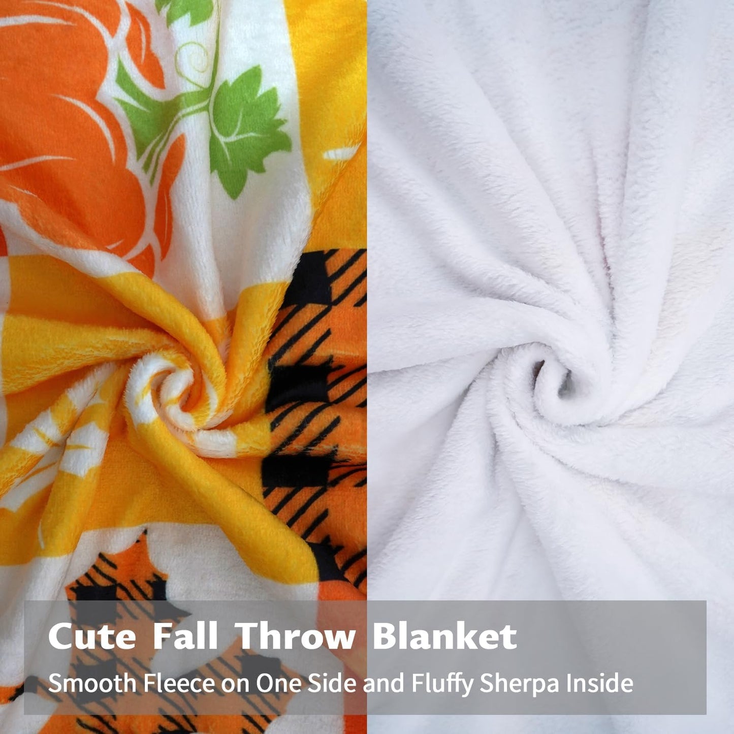 Fall Plaid Throw Blanket 50" X 60", Fall Blankets and Throws, Cozy Fall Fleece Throw Blanket for Couch, Autumn Pumpkin and Leaves Blanket, Fall Throws