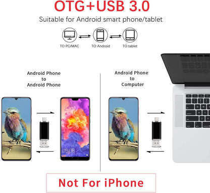 128GB Type C Flash Drive 2 in 1 OTG USB 3.0 + USB C Memory Stick with Keychain Dual Thumb Photo Stick Jump Drive for Android Smartphone, Computers, Macbook, Tablets, PC