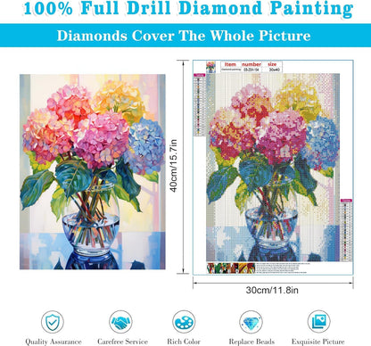 Diamond Painting Kits for Adults, Hydrangea in Glass 5D Diamond Art Kits for Beginner DIY Full Drill Diamond Dots Crystal Craft Kits for Home Wall Decor Gifts 11.8X15.7 Inch