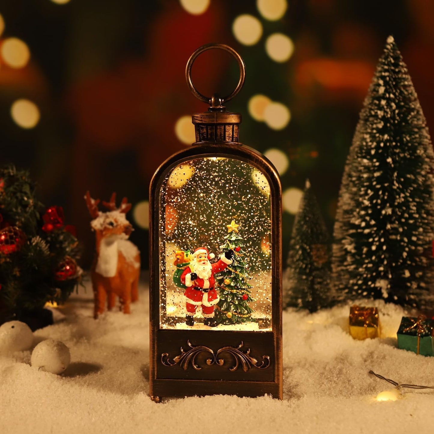 Christmas Musical Snow Globe Christmas Lantern Christmas Snow Globes,Snow Globe USB & Battery Powered Singing Glitter Lantern Christmas Home Decoration,Christmas Decorations Gifts (Santa Claus)