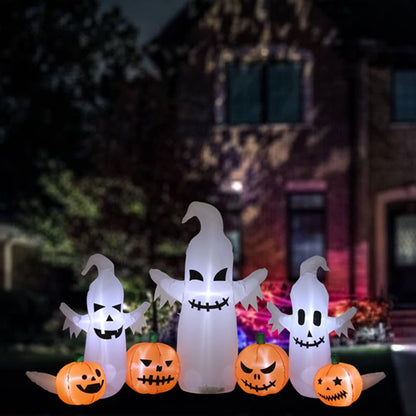 Halloween Inflatable Ghosts Pumpkins, 8 FT Long 4.5 FT Tall, Inflatable Yard Decorations Outdoor Holiday Decorations, Built-In LED Lights