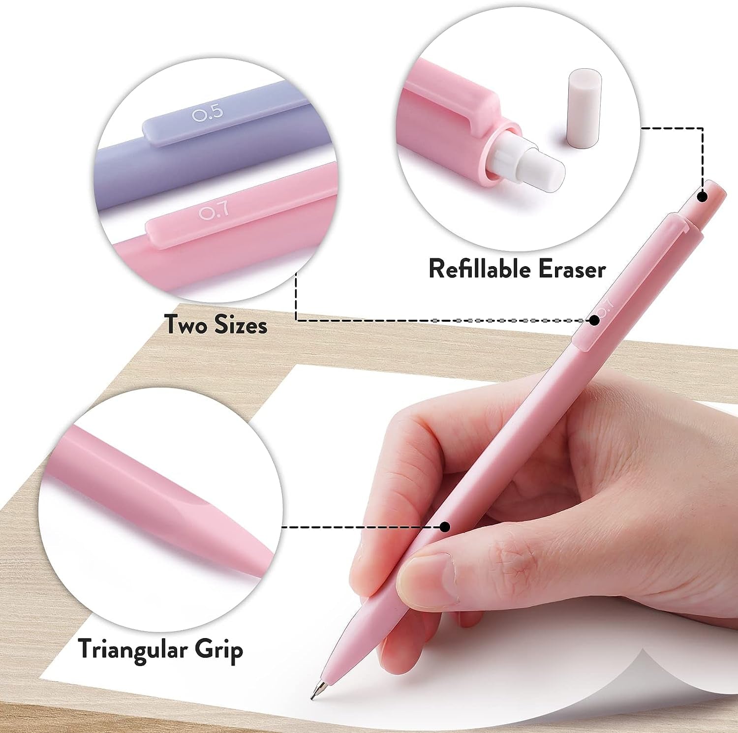 Cute Mechanical Pencil Set, 6PCS Pastel Mechanical Pencils 0.5 & 0.7Mm with 360PCS HB Pencil Leads, 3PCS Erasers and 9PCS Eraser Refills, Aesthetic Mechanical Pencils for Girls Writing