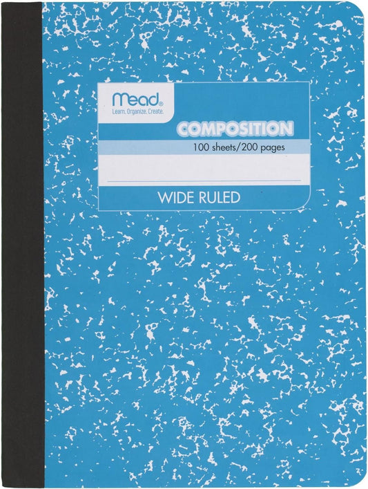 Composition Notebook, Wide Ruled Paper, 9-3/4" X 7-1/2", 100 Sheets, Blue Marble (09918AY7)