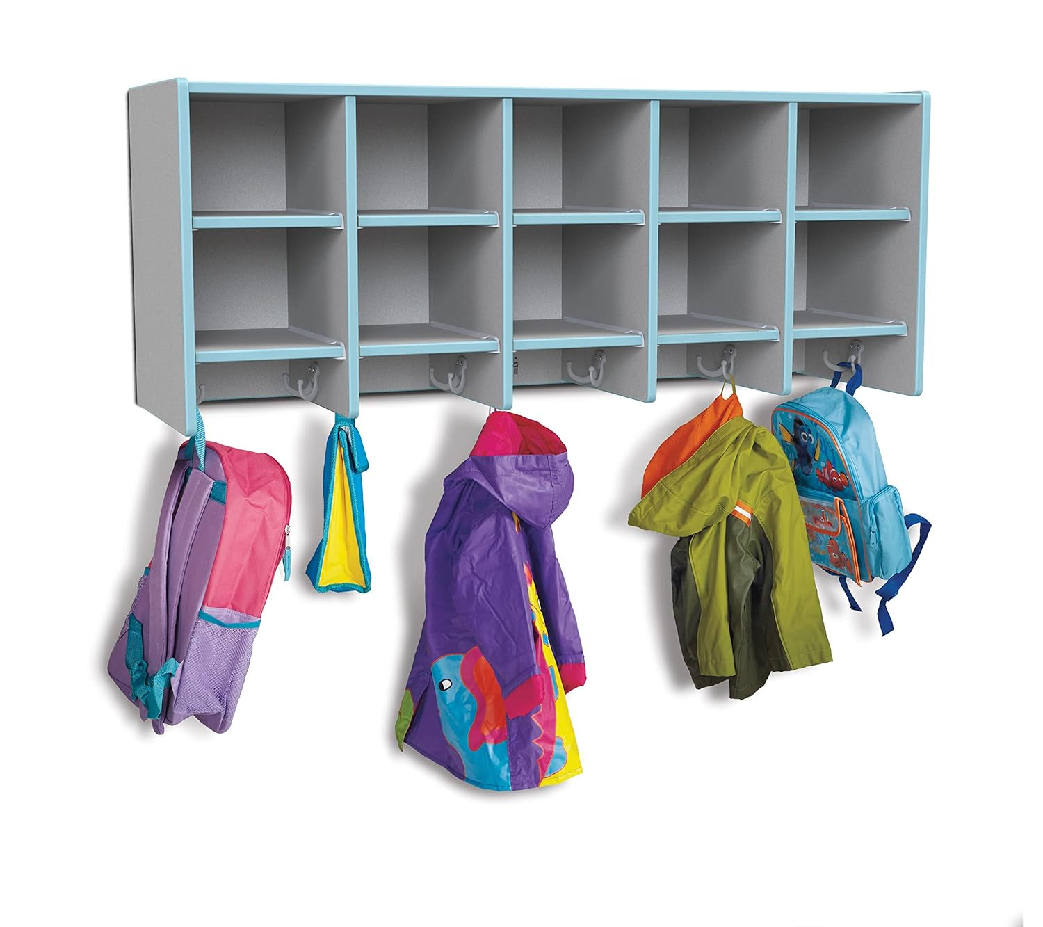 Rainbow Accents 0770JC131 10 Section Wall Mount Coat Locker - without Trays - Coastal Blue