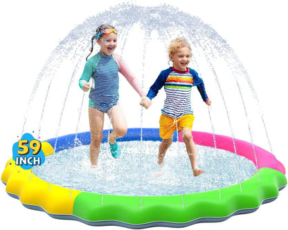 Non-Slip Splash Pad for Kids and Dog, Thicken Sprinkler Pool Summer Outdoor Water Toys - Fun Backyard Fountain Play Mat for Baby Girls Boys Children or Pet Dog (67 Inch, Blue&Blue)