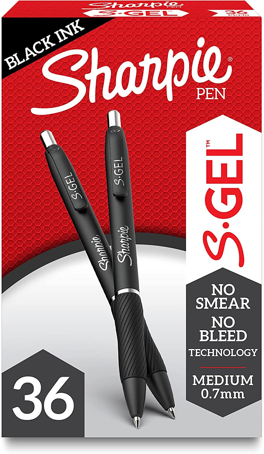 S-Gel, Gel Pens, Medium Point (0.7Mm), Black Ink Gel Pen, 12 Count