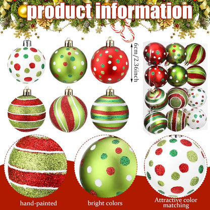 12 Pcs 2.4 Inch Christmas Ball Ornaments Glittering Plastic Hanging Decorations Elf Balls Swirl Candy Cane Peppermint Red and Green Christmas Tree Pendants for Xmas Tree Decoration