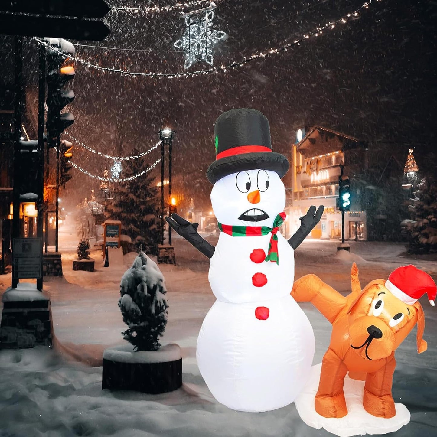 Christmas Decorations 5 FT Black Inflatable Snowman W/Christmas Hat Unique Holiday Blow up Outdoor/Indoor/House/Yard Decor Also Suitable for Halloween W/Led Lights & Free Storage Bag