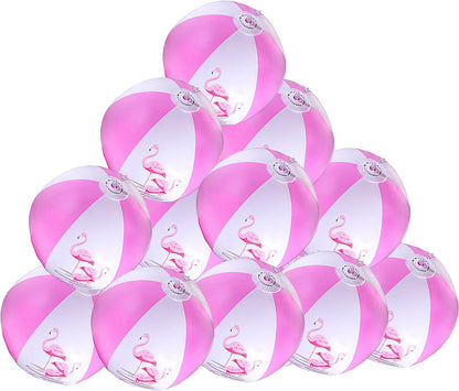 12" Pink Flamingo Party Pack Inflatable Beach Balls for Swimming, Beach Pool Pink/Flamingo Themed Party Toys (12 Pack)