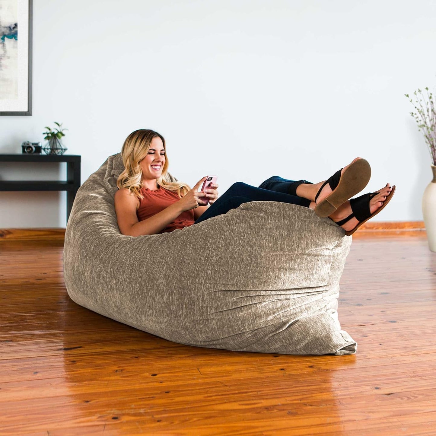 Jaxx 5.5 Ft Saxx Bean Bag Pillow, Premium Chenille - Beige (17550)