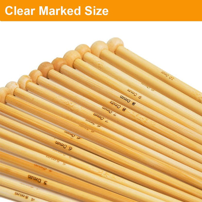 36PCS Bamboo Knitting Needles Set,  Single Pointed Knitting Needles, 9 Inches Length Knitting Crochet Supplies for Beginners Handmade (18 Sizes from 2.0Mm-10.0Mm)