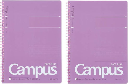 Campus Soft Ring Notebook, Semi-B5, B 6Mm Dot Ruled, 34 Lines, 40 Sheets, Purple, Set of 2, Japan Import (SU-S111BT-V)