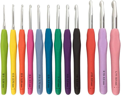 Crochet Hooks Kit - 12 Piece Set Extra-Long Crocheting Needles with Soft, Ergonomic Rubber Grips and 12 Hook Sizes - Knitting & Crochet Supplies for Beginners, Comfortable/Easy to Use