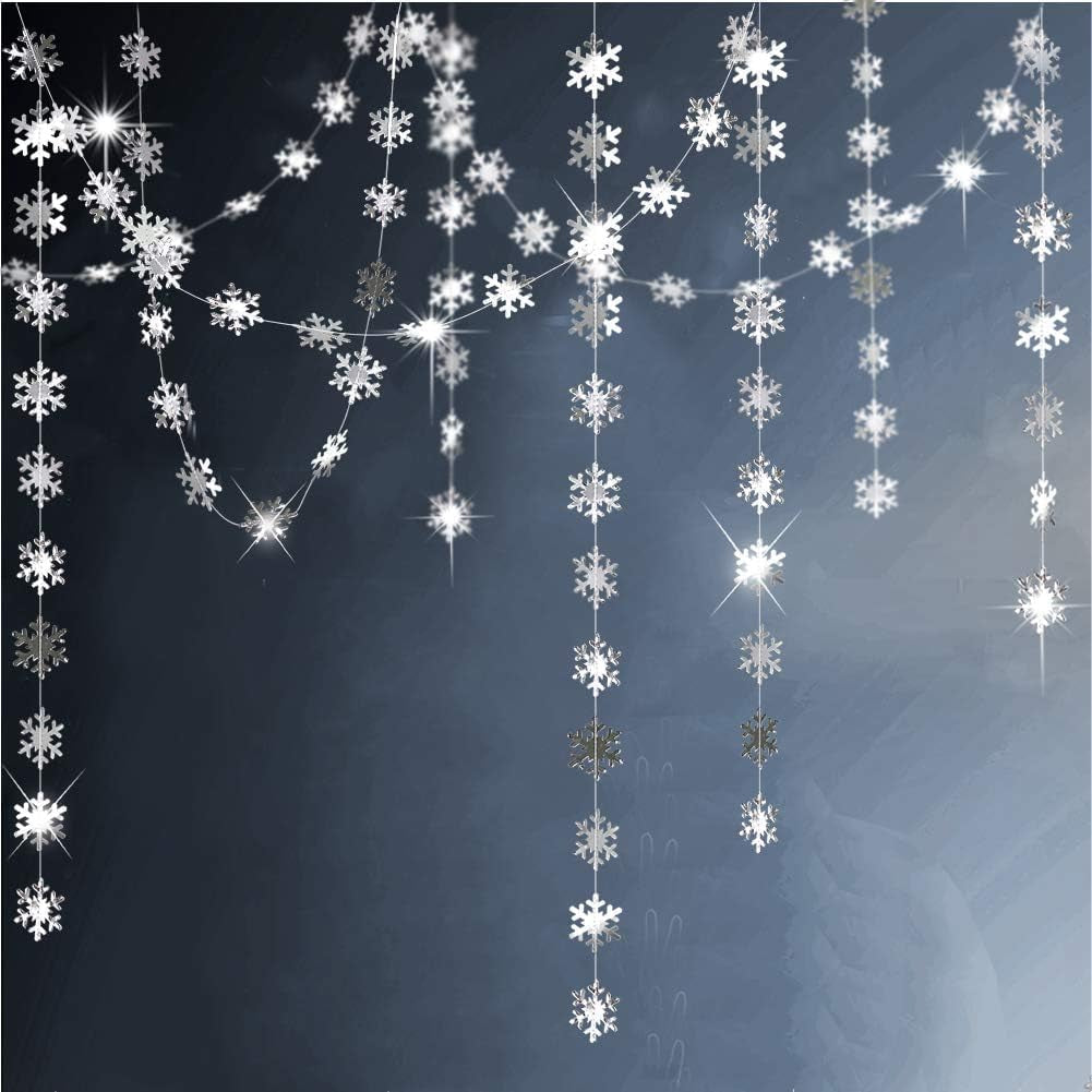 Winter Wonderland Shining Silver Gold Snowflakes Garland Kit Christmas Hanging Decoration Streamers Party Decor Kids Frozen Birthday Christmas Tree New Year Baby Shower Supplies