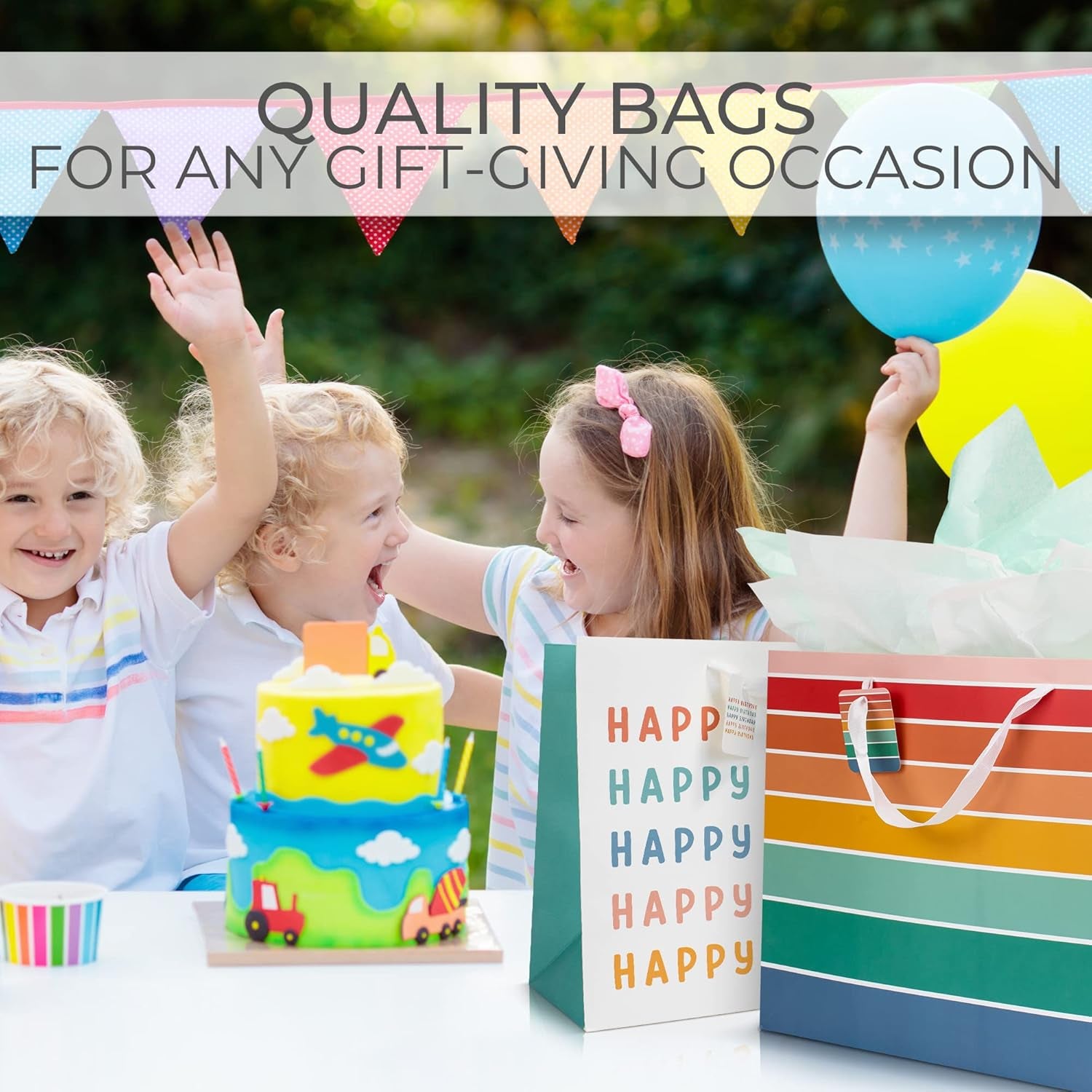 Beautiful Birthday Gift Bags Set of 2 - Large 16" Bags with Handles Incl. Matching Tissue Paper, Cards & Stickers - Reusable and Perfect for Presents…