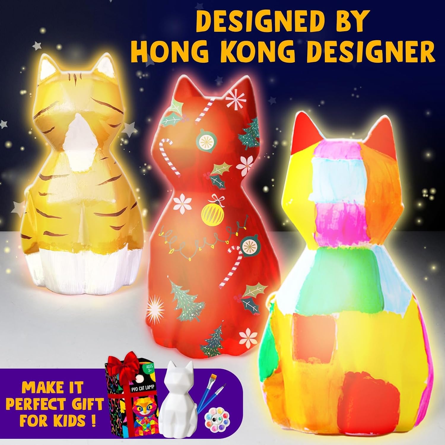 Goodyking Paint Your Own Cat Lamp Kit, DIY Cat Crafts Night Light, Painting Kit Arts & Crafts for Kids Ages 8-12, Art Supplies Birthday Easter Party Holiday Gift for Teens Girls Boys Age 3 4 5 6 7 8+