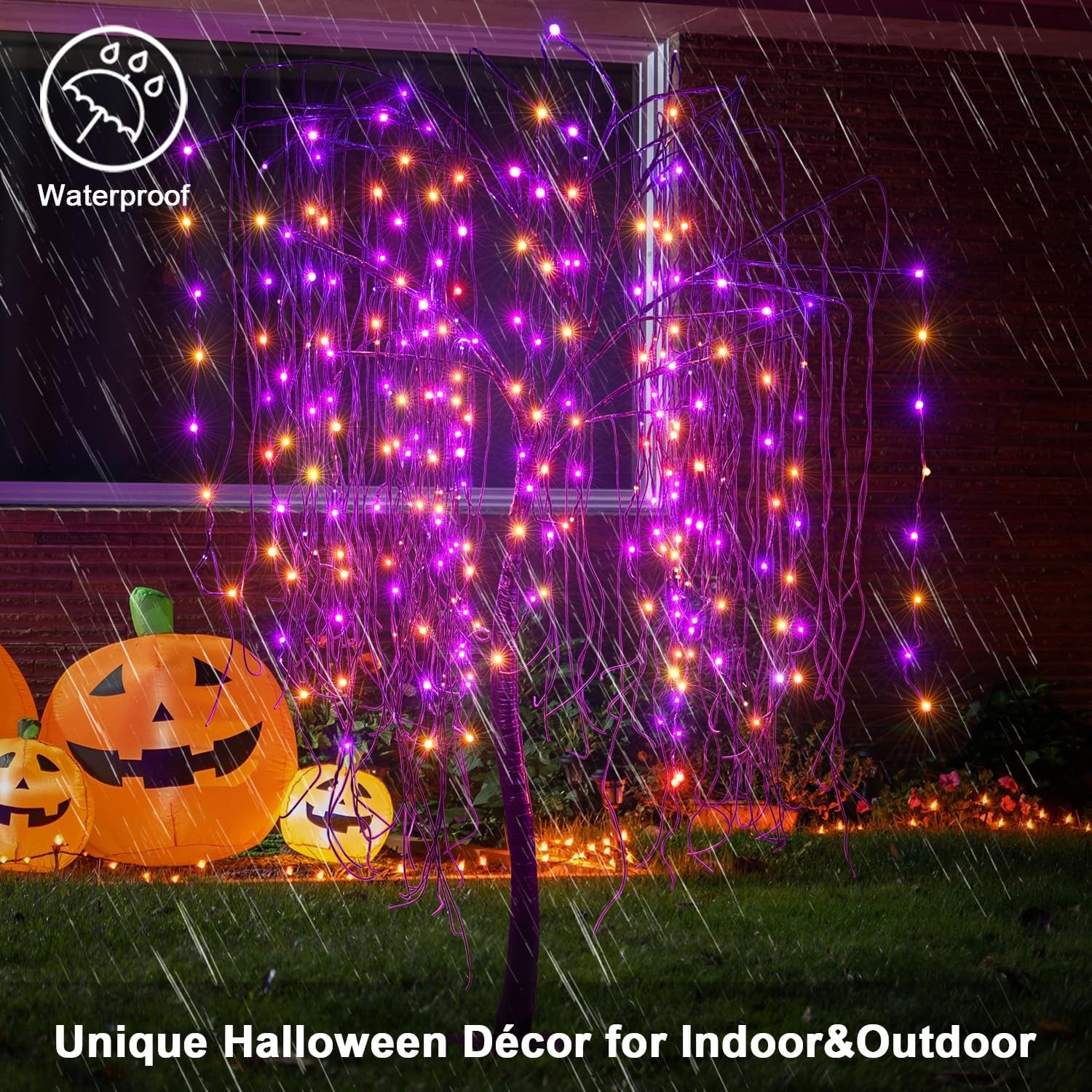 7 Feet Halloween Willow Tree with Spiders, 256 LED Lights for Home, Festival,Nativity, Party, and Christmas Decoration,Indoor Outdoor Use, Purple