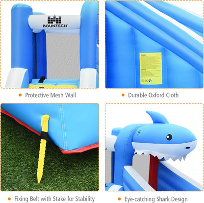 Inflatable Water Slide, Shark Themed Waterslide Park for Kids Backyard Outdoor Fun W/Long Slide, Splashing Pool, 750W Blower, Blow up Water Slides Inflatables for Kids and Adults Party Gifts