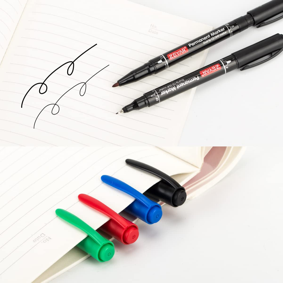 Twin Tip Permanent Markers, CD/DVD Markers, 4 Color, Ultra Fine Point and Fine Point for Signature and Marking (3 Black, 1 Red, 1 Green, 1 Blue)