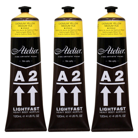 A2 Heavy Body Lightfast Artist Acrylic, 4 oz., Cadmium Yellow Medium Hue, Pack of 3
