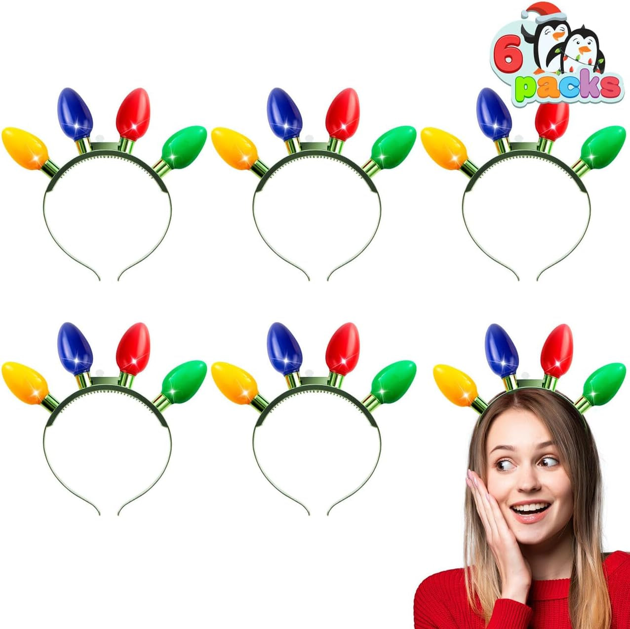 Christmas LED Headband Light up Bulb with 4 Colorful LED Bulbs for Adults Christmas Party Supplies Xmas Accessories