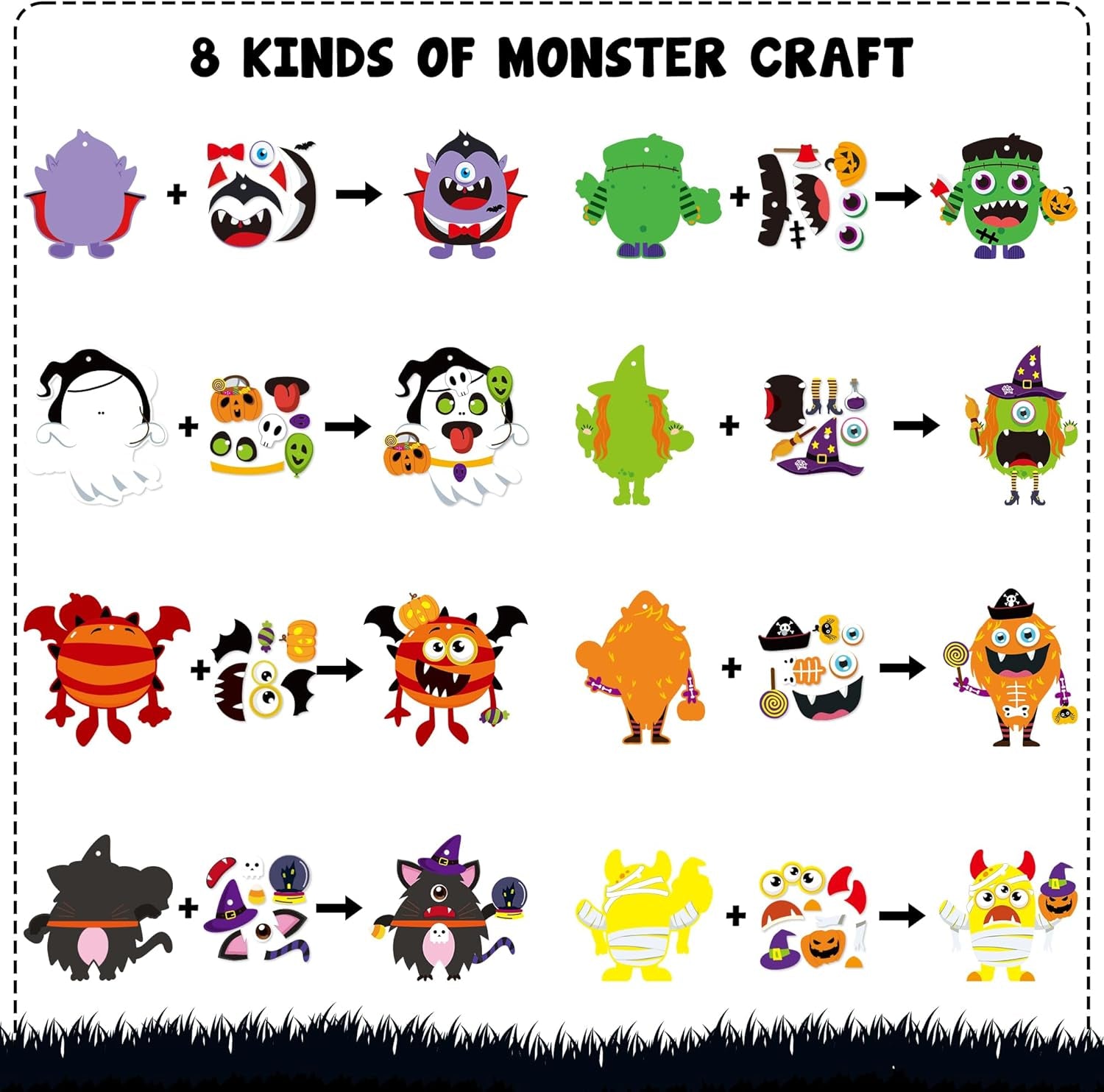 123Pcs Halloween Monster Crafts Kits for Kids, Halloween Hanging Ornaments DIY Make Your Own Monster Set Art, Halloween Handcraft Home Classroom Game Activities Party Favors Tree Decoration