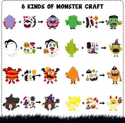 123Pcs Halloween Monster Crafts Kits for Kids, Halloween Hanging Ornaments DIY Make Your Own Monster Set Art, Halloween Handcraft Home Classroom Game Activities Party Favors Tree Decoration