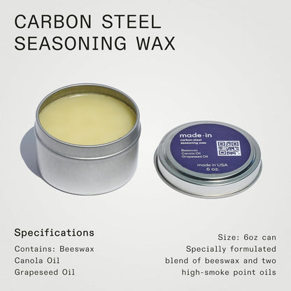 Cookware - Carbon Steel Seasoning Wax (6 Oz) - Crafted in USA - Blend of Oils & Beeswax