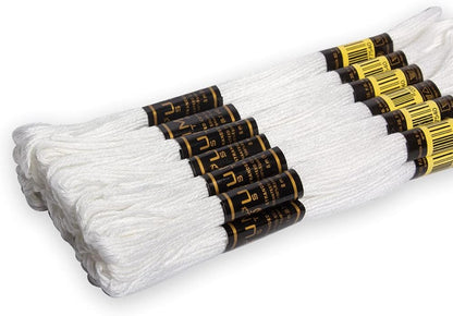 Pack of 12 Premium Embroidery Thread | 100% Egyptian Cotton Premium Skeins | Cross Stitch Embroidery Floss | Oeko TEX Certified Stranded Cotton | Ideal for Arts & Crafts (White-12)