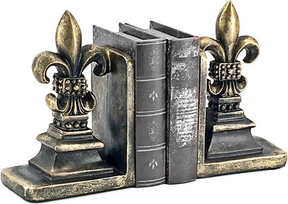 25600 Decorative Bookends Fleur De Lis Unique Vintage Antiques Heavy Library Book Holder Bookshelf Support Home Decor 9 Inch