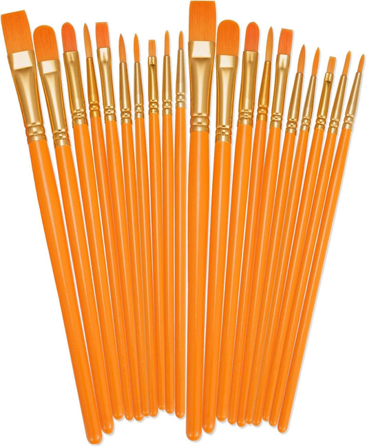 Paint Brushes Set, 2 Pack 20 Pcs round Pointed Tip Paintbrushes Nylon Hair Artist Acrylic Paint Brushes for Acrylic Oil Watercolor, Face Nail Art, Miniature Detailing & Rock Painting, Orange