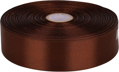 1 Inch Brown Satin Ribbon 50 Yards Solid Fabric Ribbons Roll for Wedding Invitations, Bridal Bouquets, Sewing, Party Decorations, Gift Wrapping and More