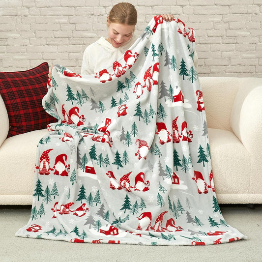 Gnome Throw Blanket Christmas Blanket Warm Plush Throw Blanket, Ultra Soft Cozy Throw Blanket for Couch, Sofa and Bed (Xmas Gnome Family, 50" X 60")