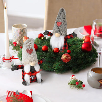 Christmas Gnomes Decorations, 2PCS Handmade Swedish Tomte Xmas Gnomes Plush Ornaments, Scandinavian Santa Figurines with Buffalo Plaid, Elf Doll Christmas Table Home Decorations Gift