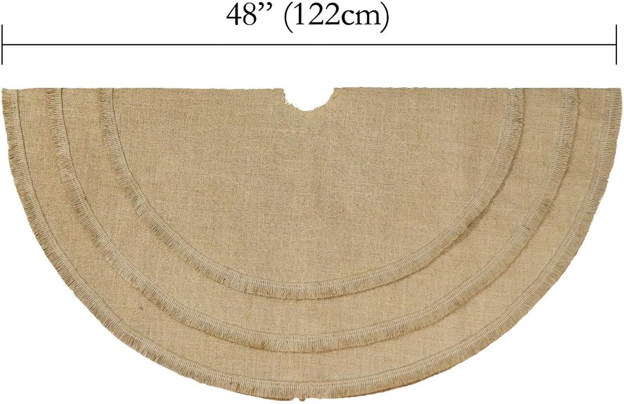 Christmas Tree Skirt, 48 Inches Natural Burlap Jute Plain with Tassels, Rustic Xmas Holiday Decoration…