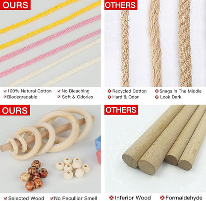 Macrame Kit, All in Macrame Supplies 109Yards X 3Mm Macrame Cord,Diy Macrame Kit for Adults Beginners, Macrame Beads with Wooden Rings and Wooden Sticks for Macrame Plant Hanger Kit