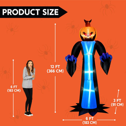 12 FT Tall Halloween Inflatables Ghost Outdoor Decorations, Inflatable Halloween Yard Decorations, Blow up Ghost Halloween Decor with Build-In Leds for Scary Halloween Decorations