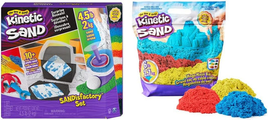 , Sandisfactory Set, 4.5Lbs of Colored and Rare White, 10 Tools and Molds, Play Sand Additional Online Exclusive 6Lb Mega Mixin' Bag, Includes 2Lbs Each of Red, Yellow and Blue Play Sand