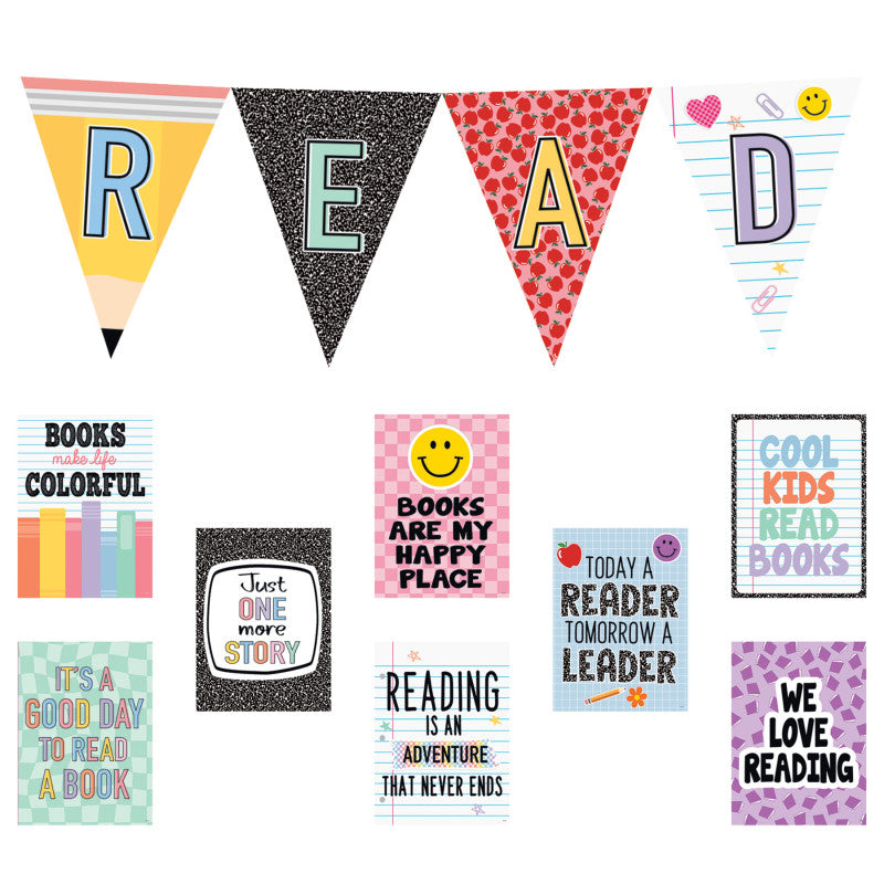 Cool for School Read Pennants Bulletin Board Set, 12 Pieces