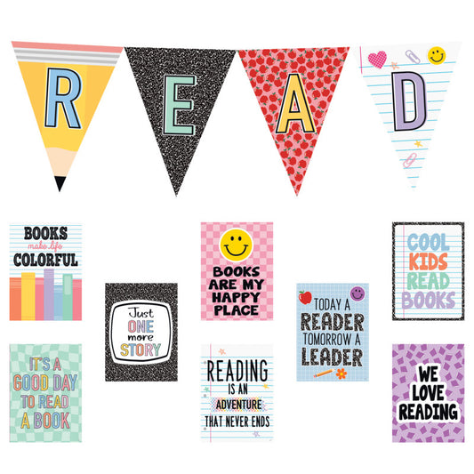 Cool for School Read Pennants Bulletin Board Set, 12 Pieces