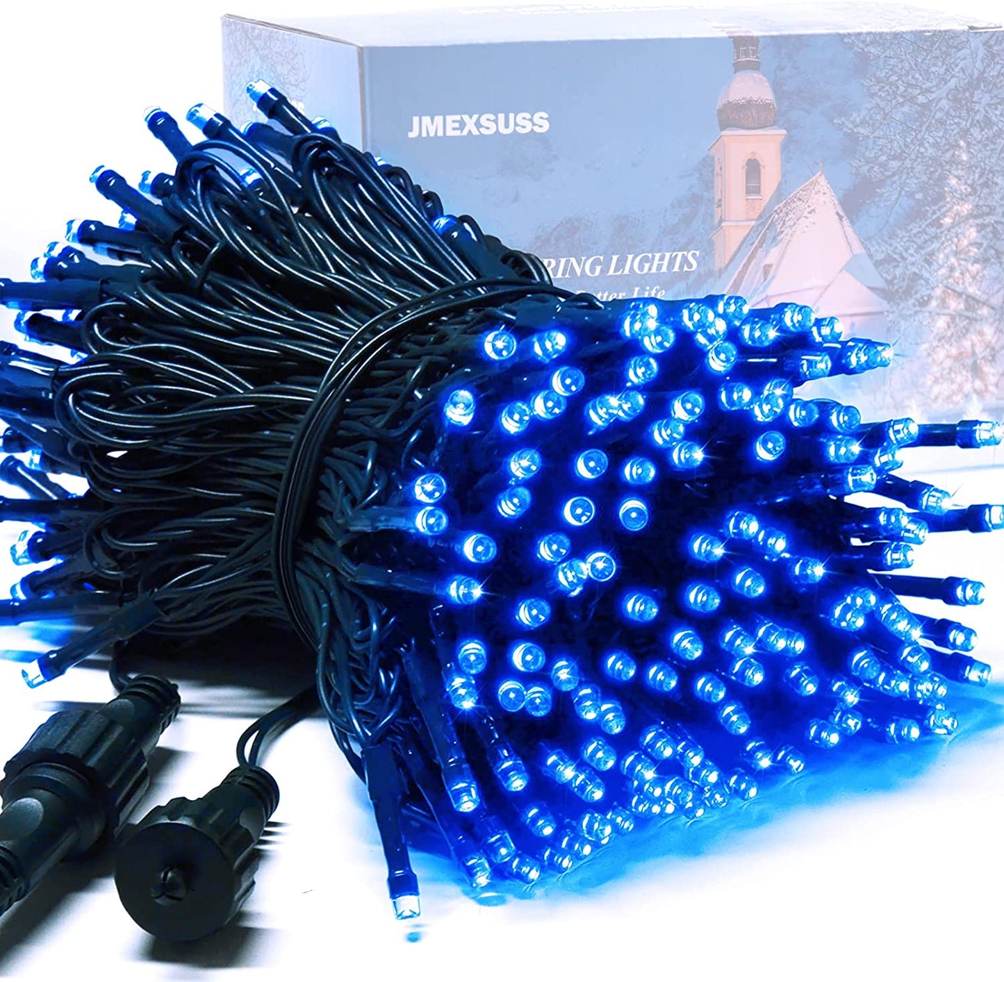 200 LED Blue Christmas Lights Outdoor, Expandable 66Ft Christmas String Lights Green Wire, 8 Modes Waterproof Christmas Tree Lights Plug in for Party Indoor Xmas Halloween Decorations