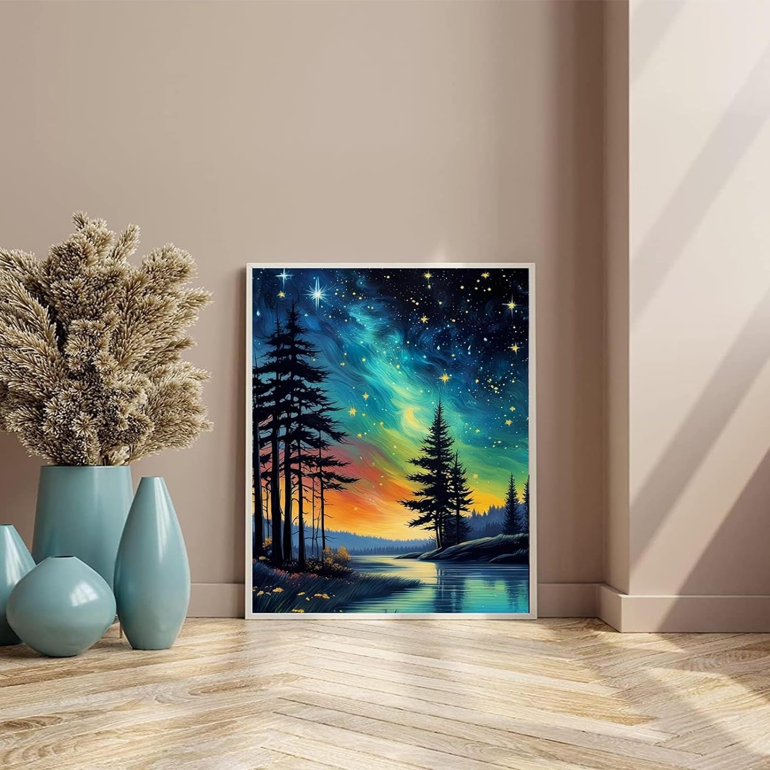 Starry Sky Paint by Numbers for Adults-Starry Night Paint by Number on Canvas without Frame,Diy Abstract Landscape Oil Painting for Gift Home Wall Decor(16X20Inch)