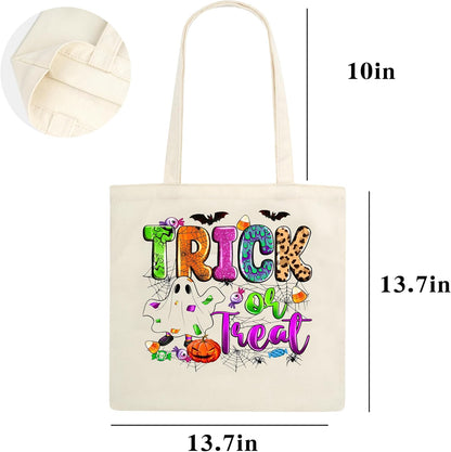 13" Halloween Tote Bag with Handles Halloween Candy Bag Reusable Canvas Bag for Trick or Treating Reusable Grocery Bags