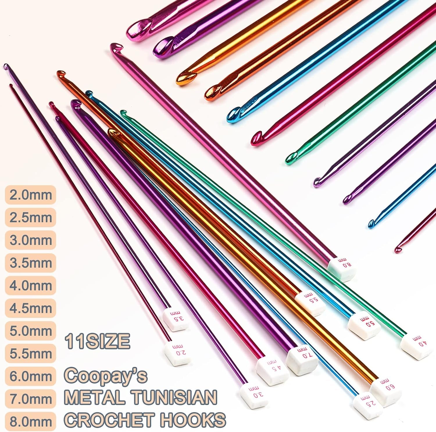 Long Crochet Hook Set, 11Pcs Tunisian Multicolor Afghan Crochet Needles for Crocheting, 2Mm(B)-8Mm(L), Great Knitting & Crochet Supplies Tool for Beginner, Crocheter & Knitter