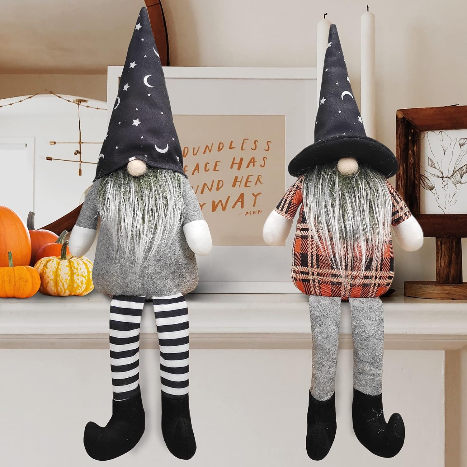 2 Pack 22.4 Inch Halloween Gnomes Plush Mr and Mrs Scandinavian Swedish Tomte Doll Handmade Elf Gnome Faceless Doll for Halloween Indoor Home Kitchen Table Ornaments