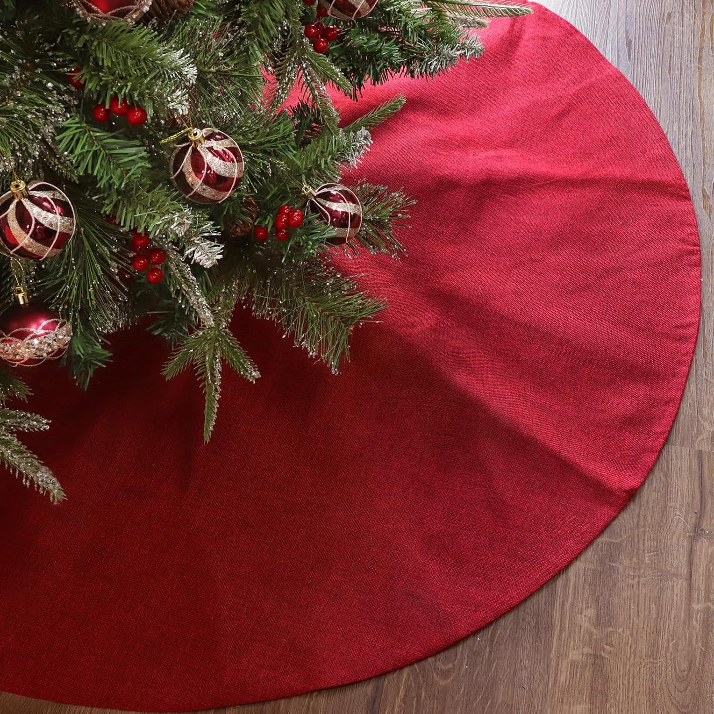 Christmas Tree Skirt Red: 48 Inches Burgundy Burlap Double-Layer Plain Xmas Tree Skirt, Rustic Farmhouse Xmas Tree Decorations Indoor for Kids Home School Office Holiday Party Decor