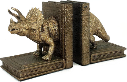 24223 Decorative Bookends Dinosaur Dragon Animal Art Statues Bookends Sculptures Figurine Heavy Nonskid Stoppers Bookshelf Holder Shelves Rack Dividers Library Office Home Decor Gold Vintage